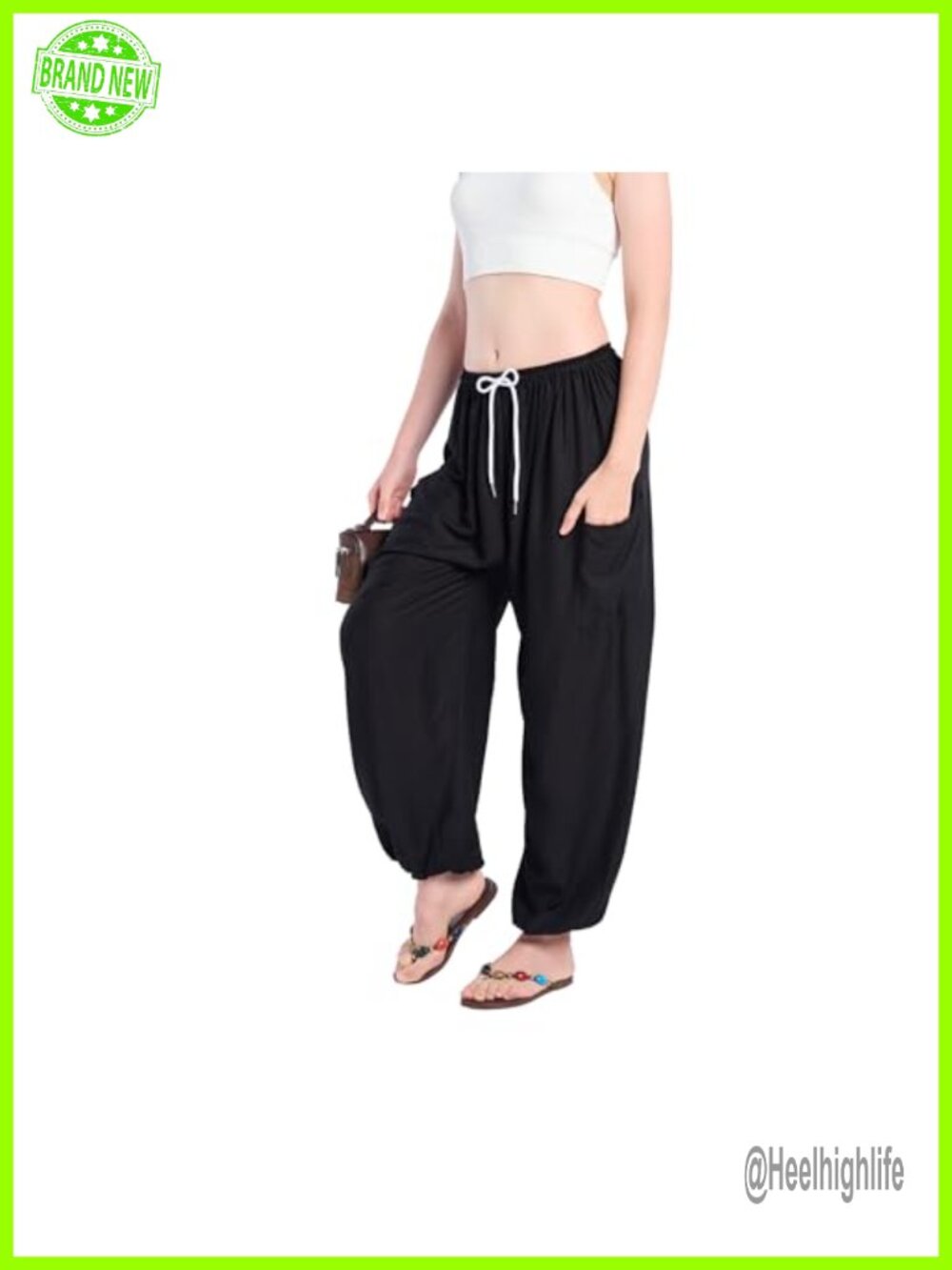 Harem Pants with Pockets and Drawstring, Hippie Boho Yoga Pants